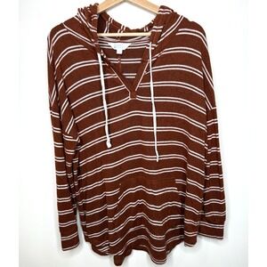 Market & Spruce Hoodie Womens 1X Plus Size Rust Brown Stripes Drawstring Pockets